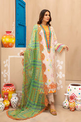 3-piece Unstitched Embroidered Lawn With Chiffon Dupatta CHN-02